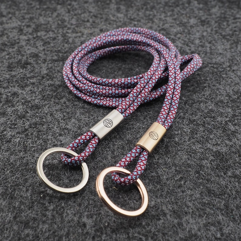 Lanyard with intermediate piece in rose gold or silver, name engraving on request, hand made for YOU & FRIENDS Burgund