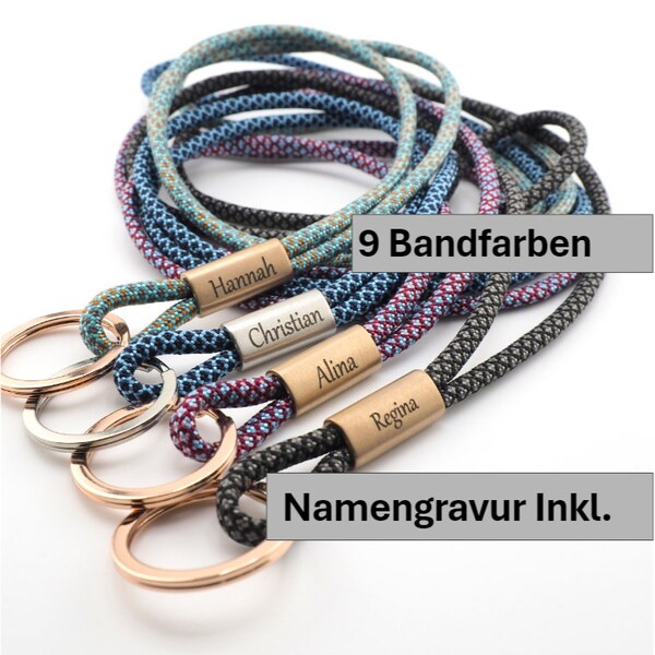 Schlüsselband mit Zwischenstück in roségold o. silber, Namengravur auf Wunsch, Hand Made for YOU & FRIENDS