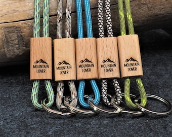 8 colors, personalizable lanyard, mountain, lanyard, key fob, wood engraving, name engraving, hand made for YOU & FRIENDS