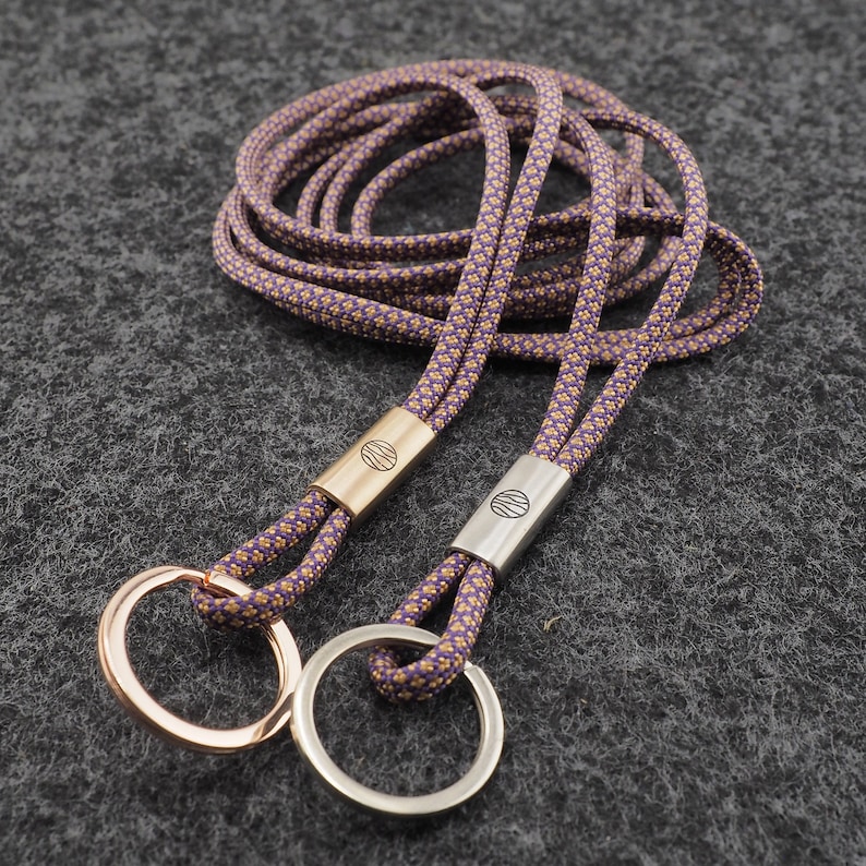 Lanyard with intermediate piece in rose gold or silver, name engraving on request, hand made for YOU & FRIENDS Violett