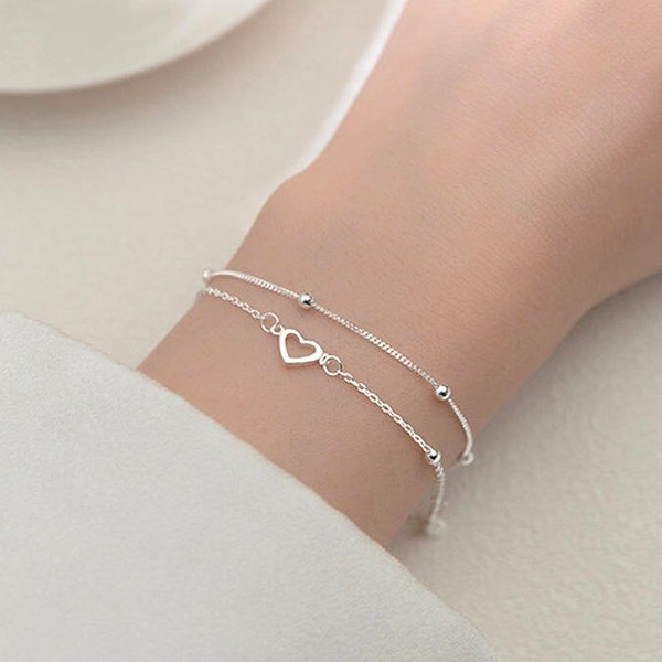 2 Varianten, feines Herz Armband, Rechteck Armband in silber für Frauen und Mädchen, fein gearbeitet, FOR YOU & FRIENDS