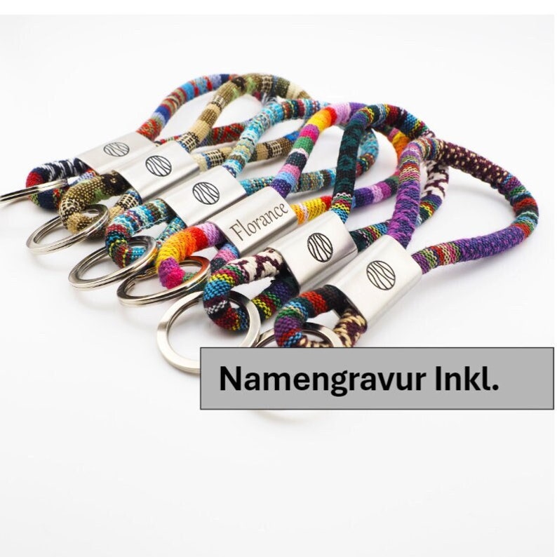 Schlüsselanhänger, Boho, Ethno, Schlüsselband aus Baumwolle in 6 Band-Farben, Hippie Boho Style, Hand Made FOR YOU & FRIENDS Bild 1