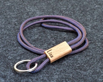 Namens Lanyard, 9 Farben, Schlüsselband, Schlüsselanhänger, Umhängeband, mit Holz und Namensgravur, Hand Made for YOU & FRIENDS