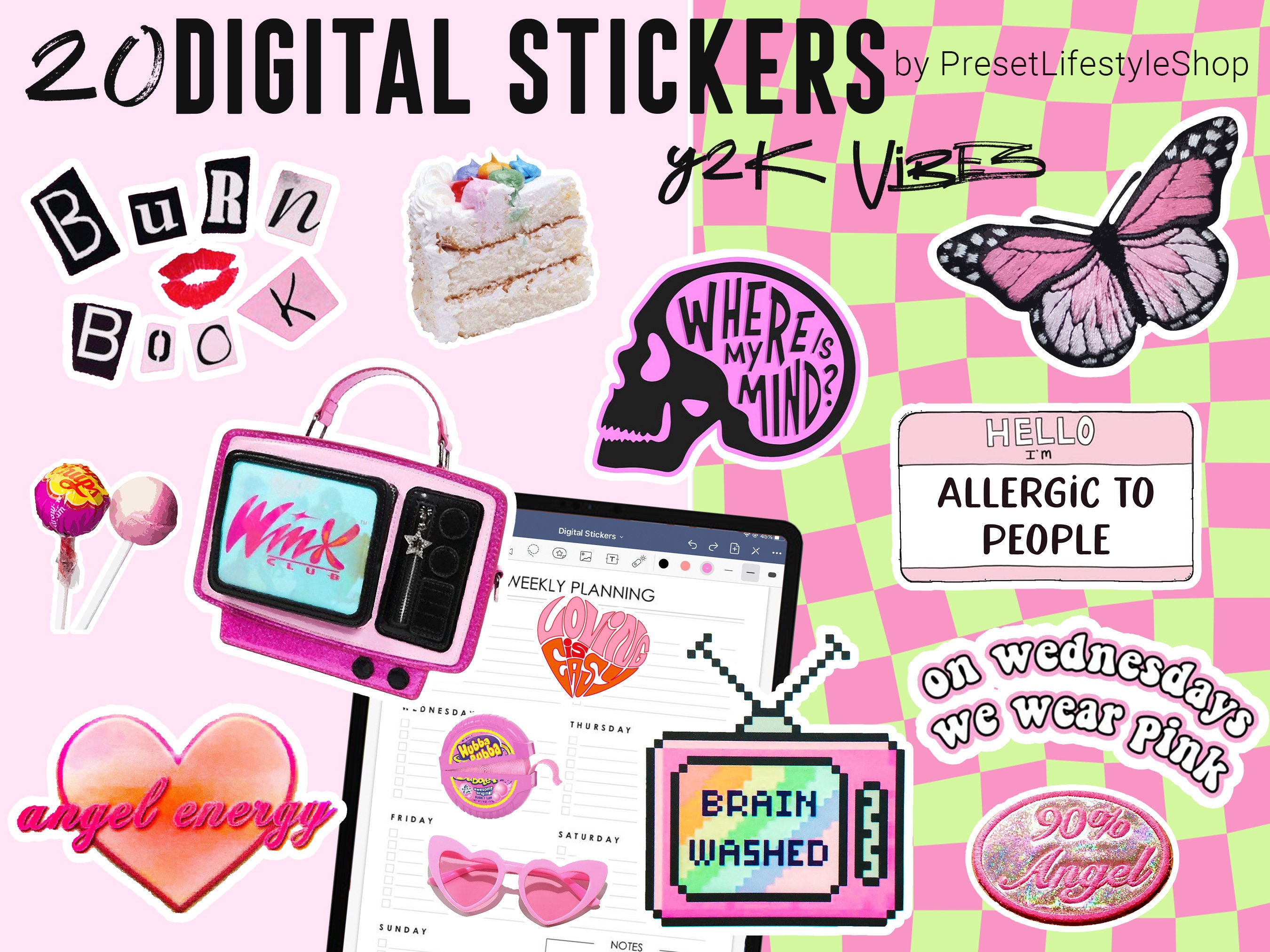 Y2K Stickers, Cute Stickers, Digital Stickers, Sticker Pack