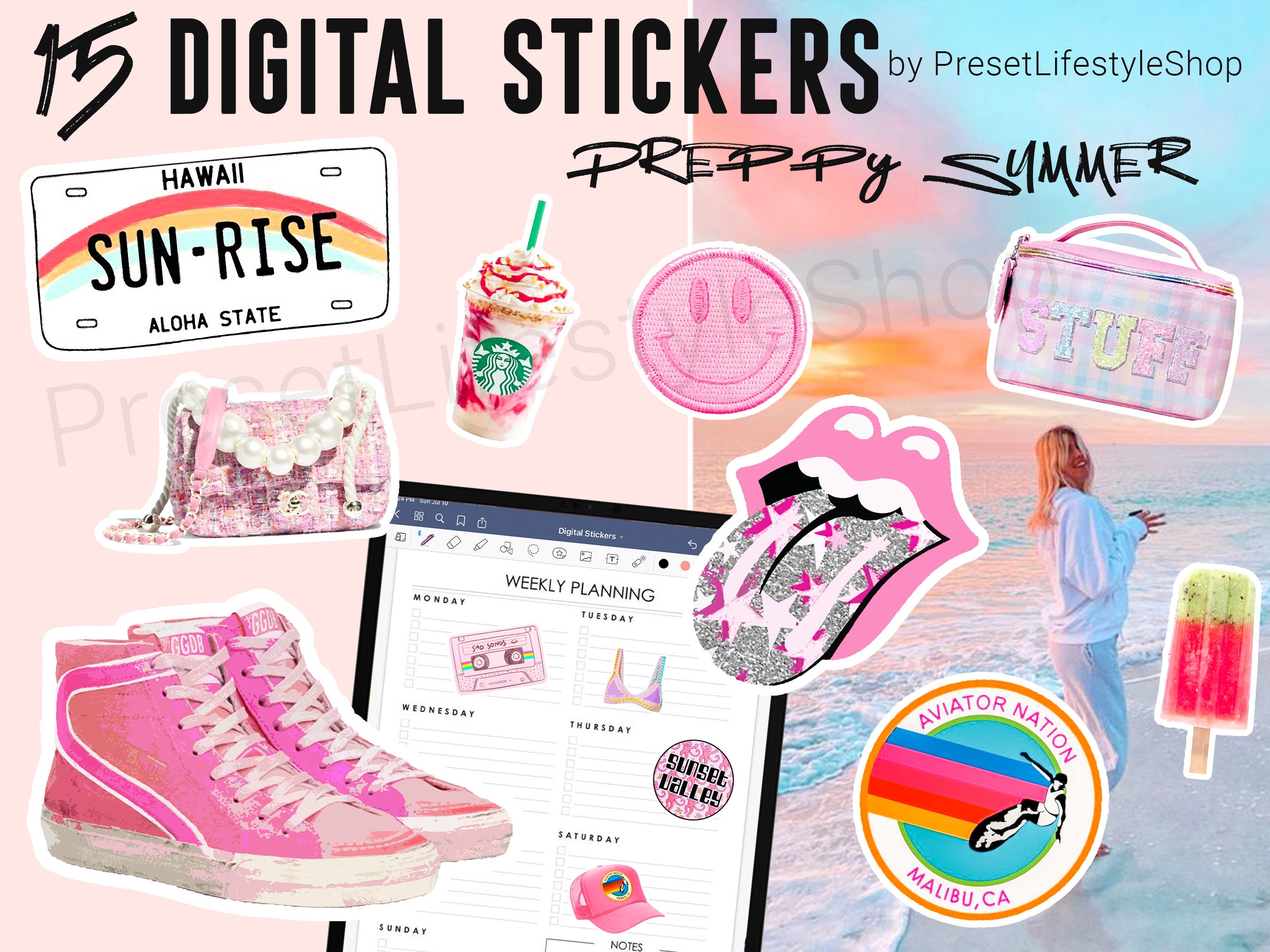 Inspirational Preppy Stickers Aesthetic Stickers 50pcs, Pink Things Stickers for Water Bottles Laptop Eikecy Danish Pastel Stickers for Kids Adults