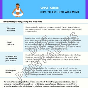 Wise Mind Worksheet and Handout | DBT mindfulness exercises handout