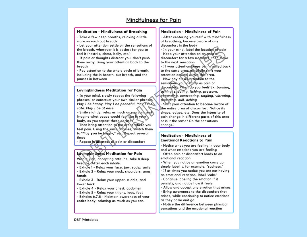 Mindfulness for Pain Printable | Meditation for Chronic Pain - Etsy