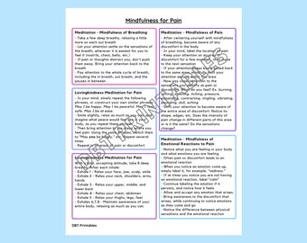 Mindfulness for Pain Exercises Printable | Meditation Guide (Letter Size)