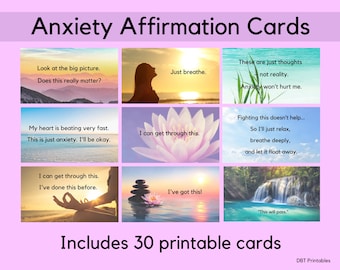 Anxiety Affirmation Cards - 30 Printable Mental Health Therapy Cards (PDF File)