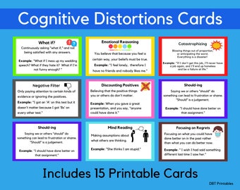 Tarjetas didácticas sobre distorsiones cognitivas / TCC, ansiedad, depresión (PDF)