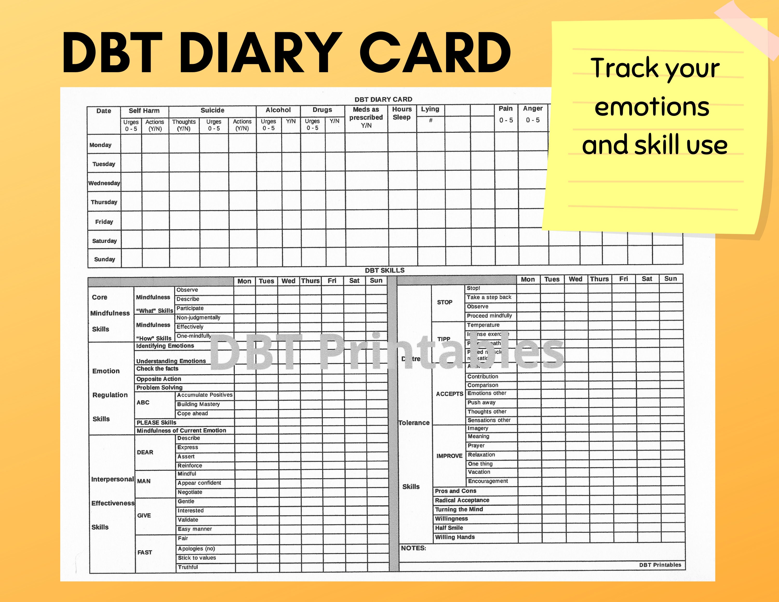 Blank Printable Dbt Diary Card Printable Cards