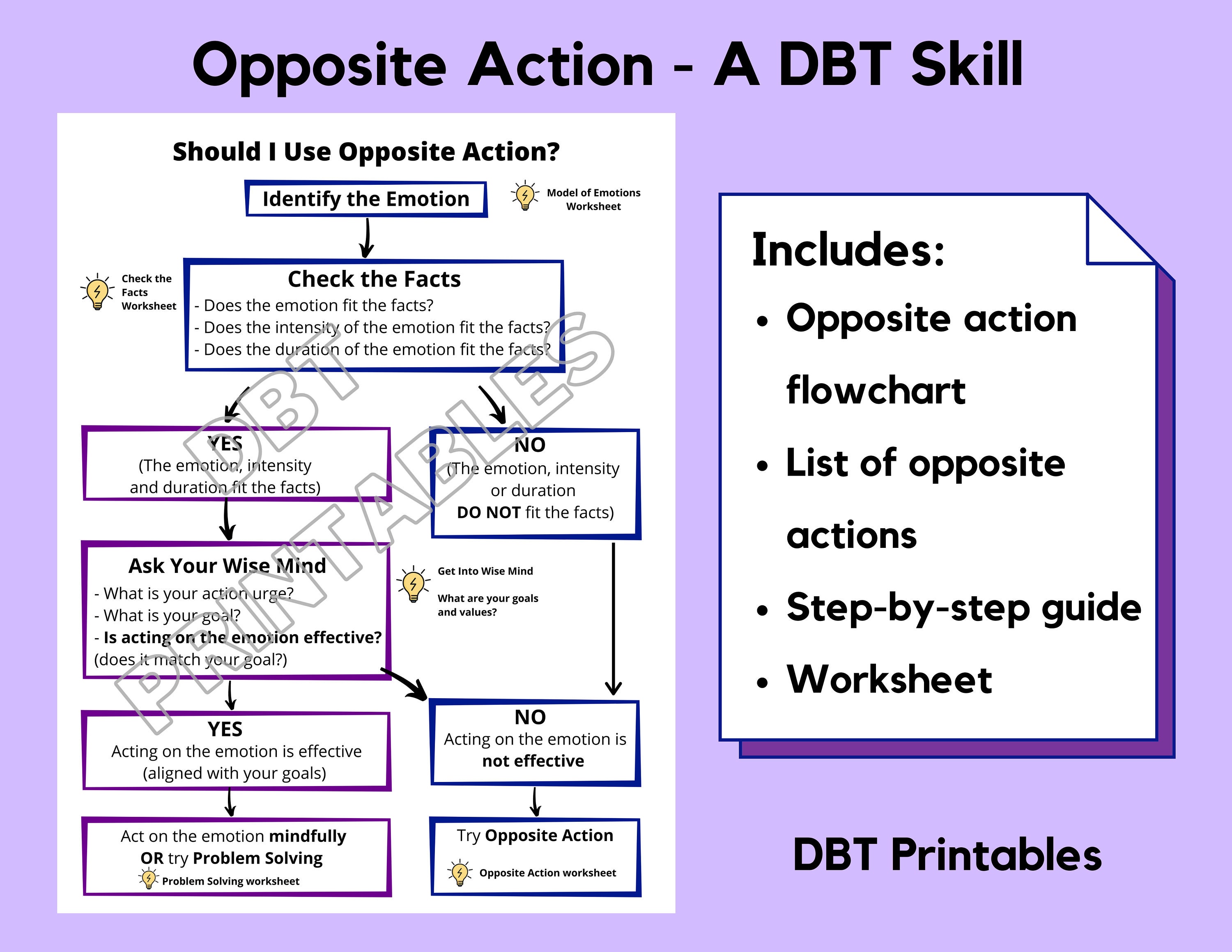 DBT Opposite Action Worksheets Printable Emotion Regulation Skill DBT Opposite Action Worksheets Printable Emotion Regulation Skill