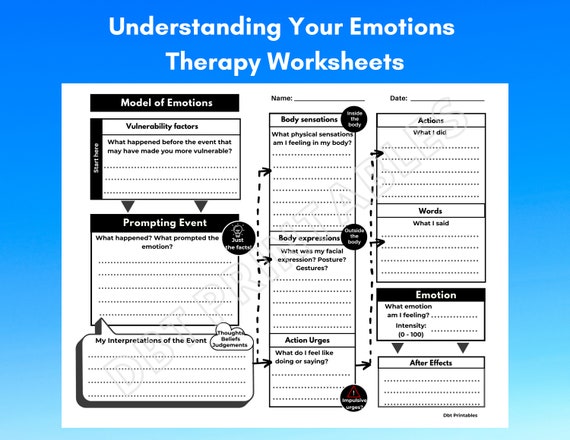 Understanding Emotions Printable DBT Worksheets | Emotion Regulation Therapy Worksheets