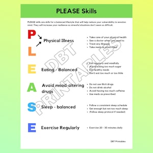 PLEASE Skills DBT Poster and Tracker, Sleep Hygiene Handout