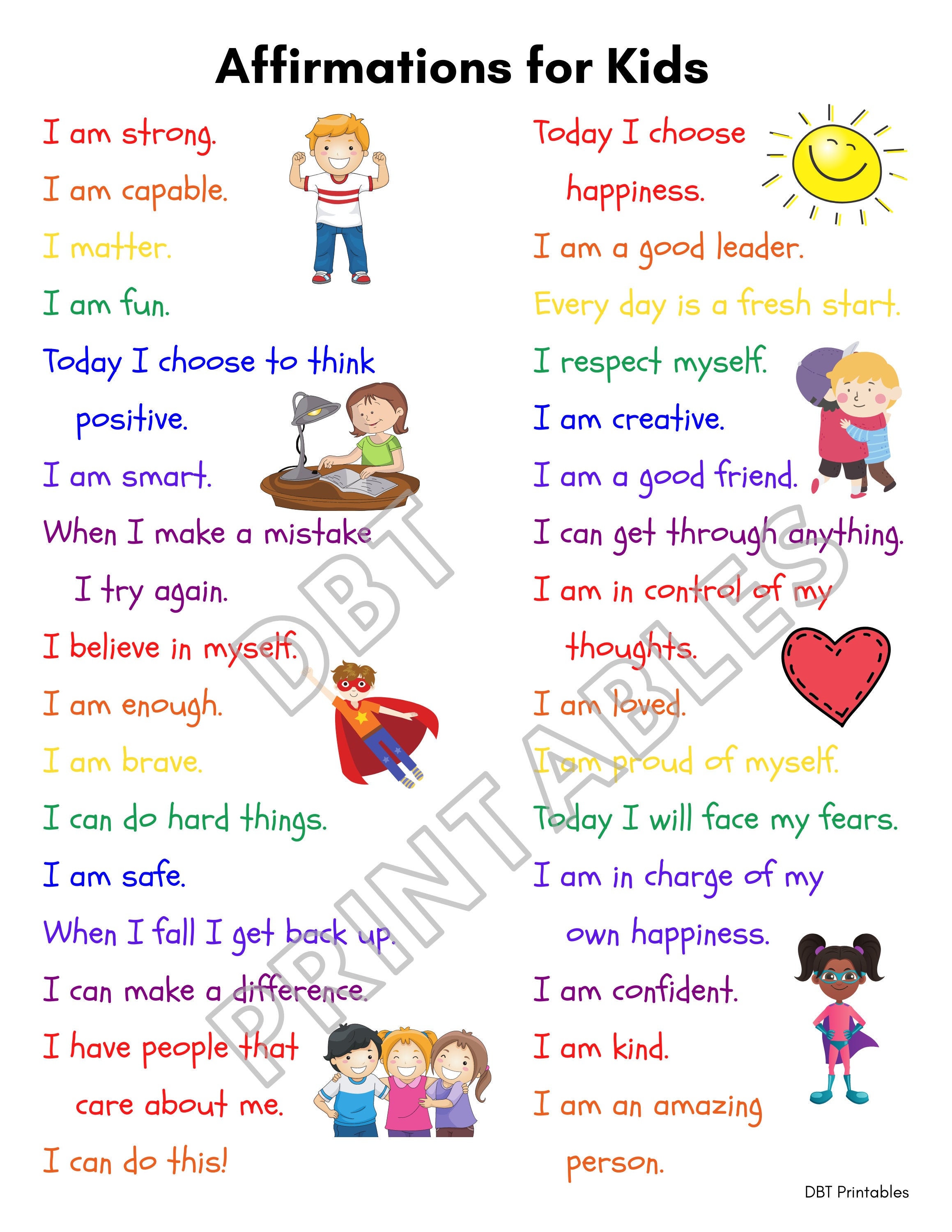 Affirmations for Kids Printable Poster School Counselling Resource Affirmations for Kids Printable Poster School Counselling Resource