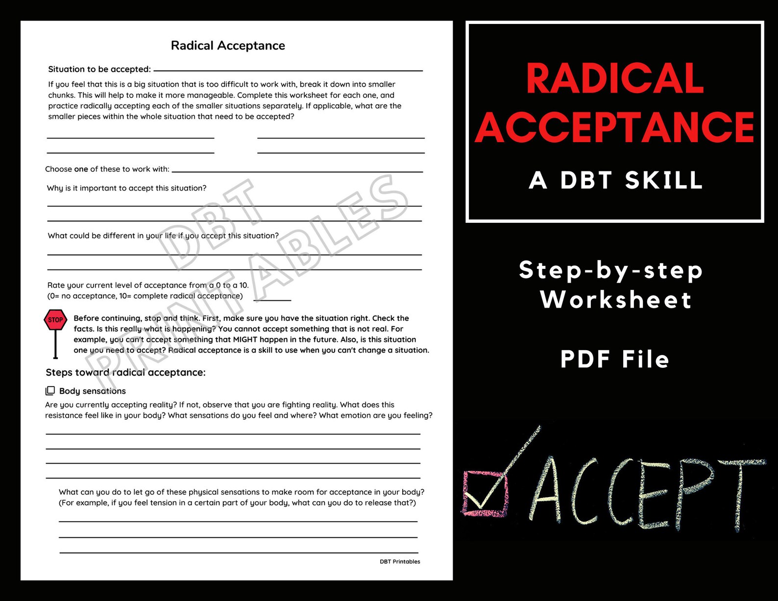 Radical Acceptance Worksheet Etsy