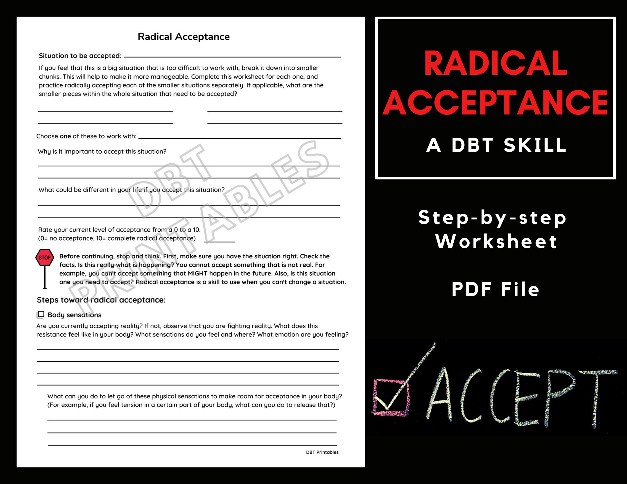 Radical Acceptance Worksheet - Etsy