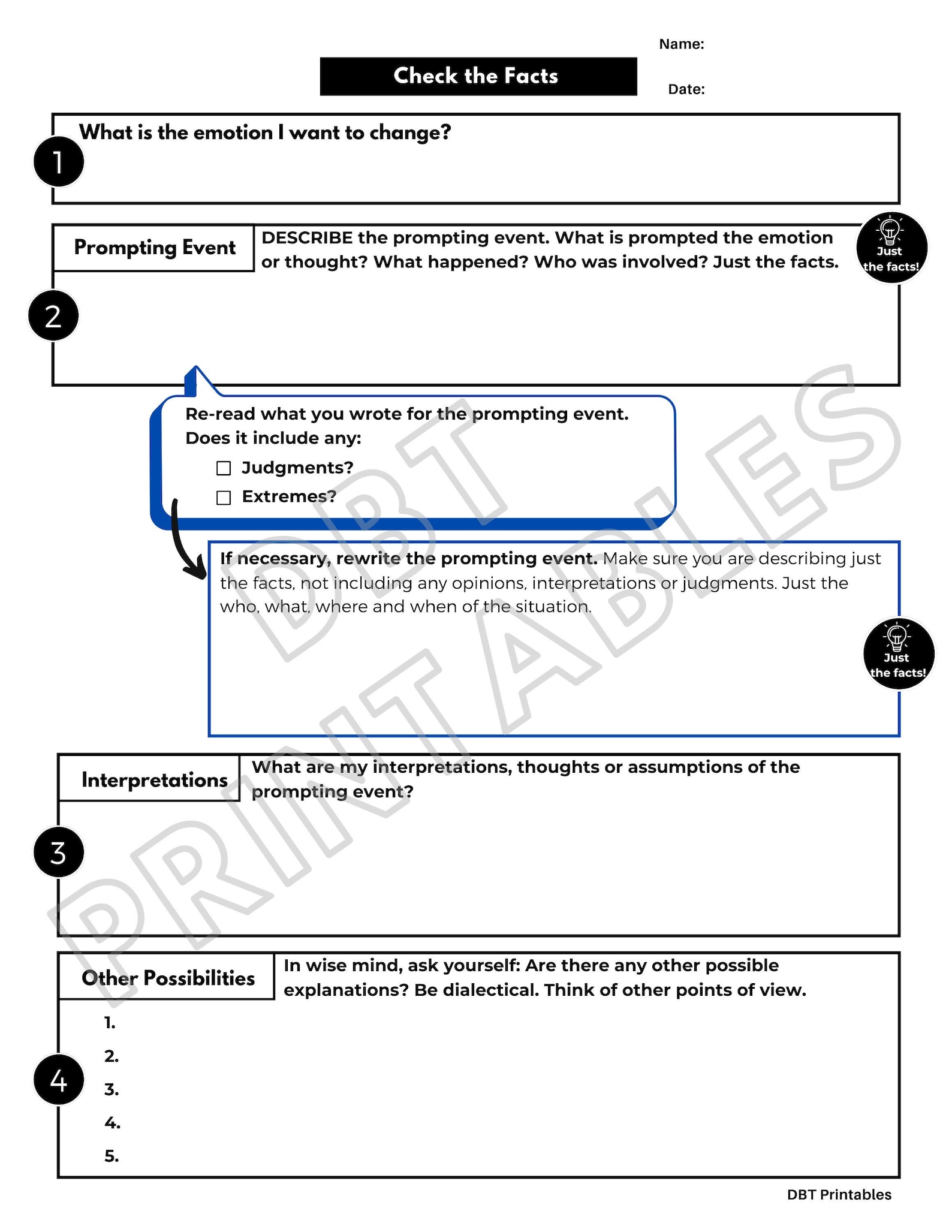 Check the Facts Worksheet | CBT and DBT Therapy Printable Worksheet - Etsy