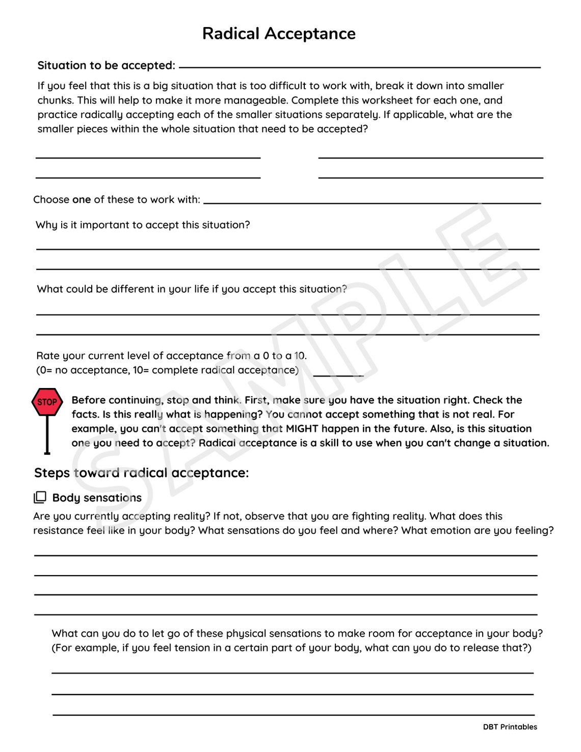 Radical Acceptance Worksheet - Etsy