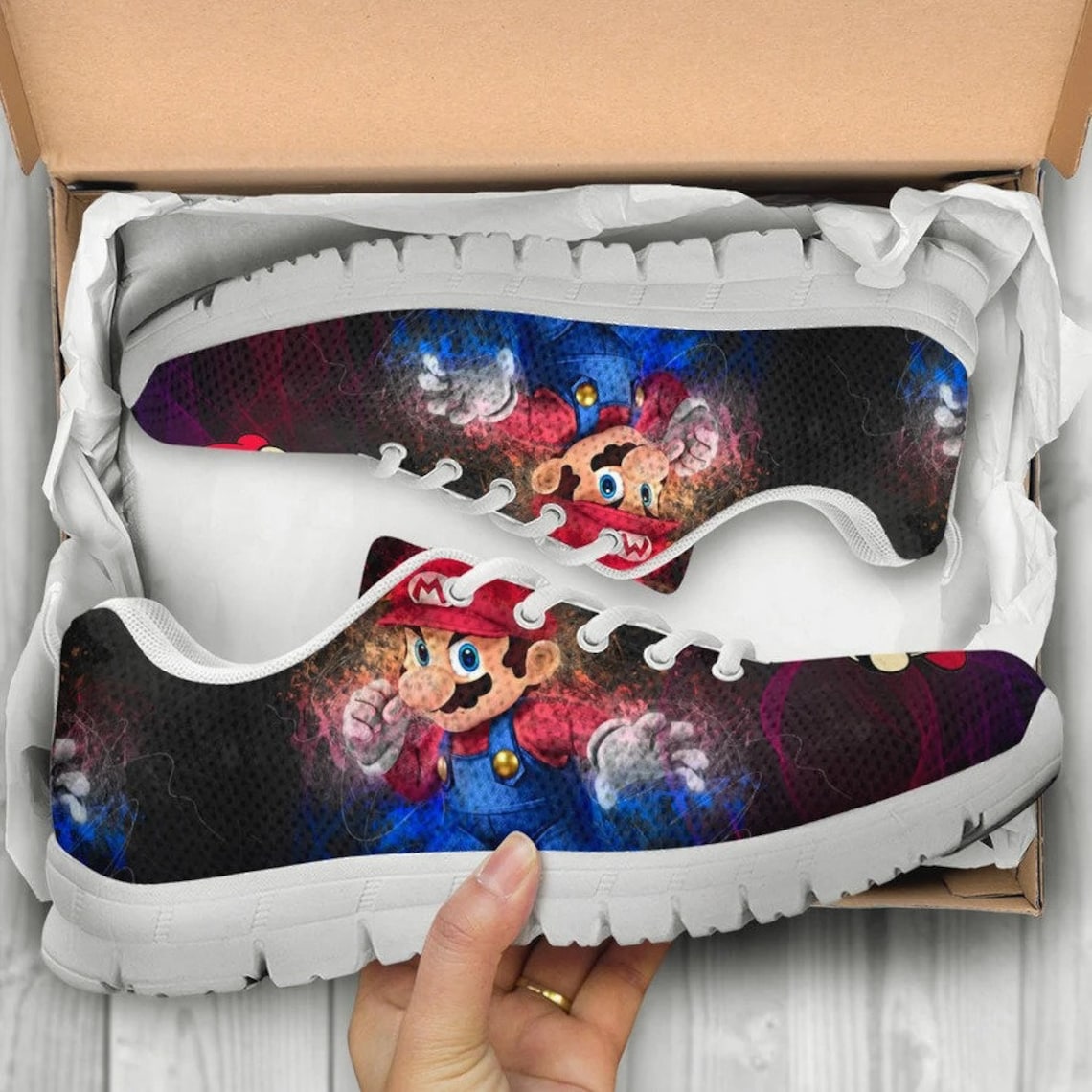 Super Mario Custom Sneaker Super Mario Bros Custom Painted Etsy