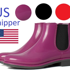 Rain Boots for Women Waterproof Elastic Slip On Ankle Chelsea Booties