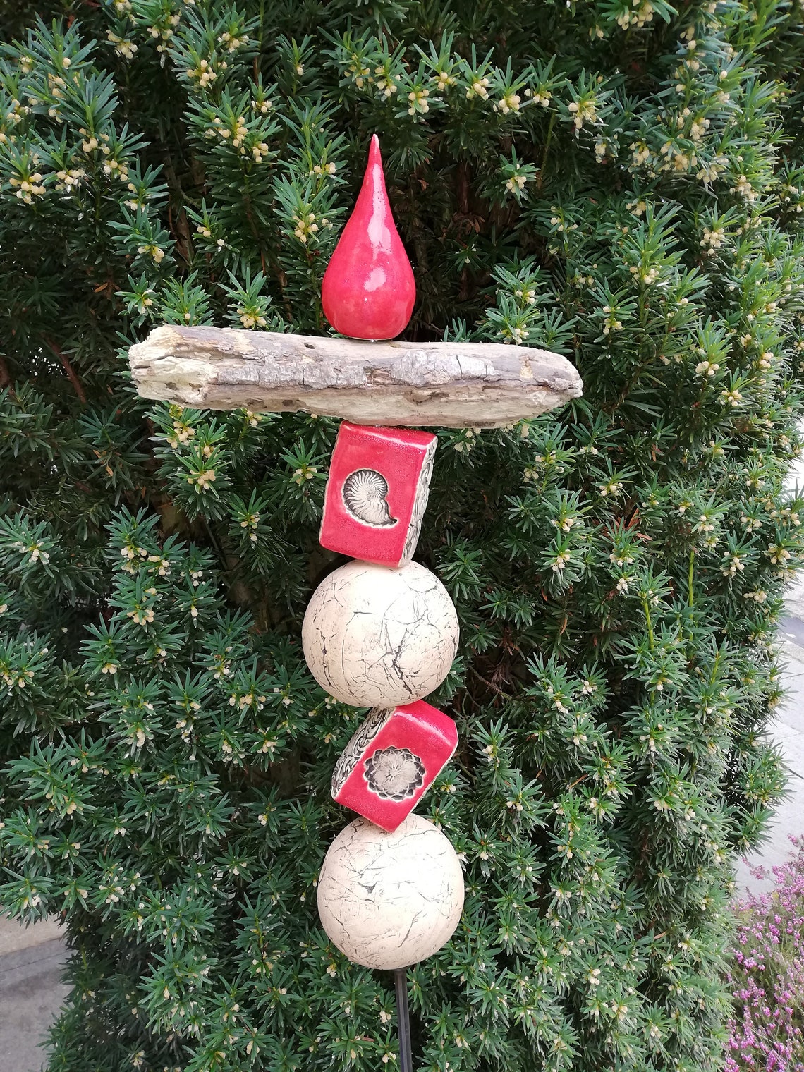 Gartendeko Stele aus Ton in Rot und Blau/ Keramik Etsy