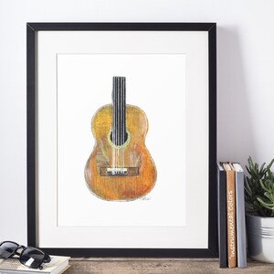 Guitar, Acoustic Guitar, Signed, Original Art, Musical Instrument, Minimalist, Mixed Media, Art Print, Music Gift, Wall Art, UNFRAMED 9x12
