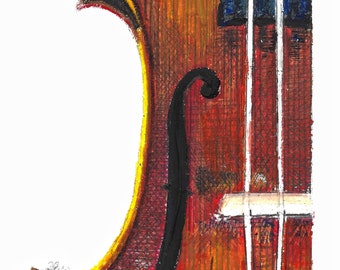Stampa artistica di violino/violoncello/viola, strumento musicale, giclée firmata, 9x12 (SENZA CORNICE)