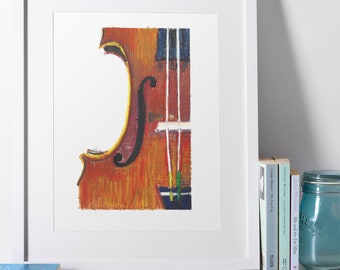 Cello, Original Art, Musical Instrument, Signed, Art Print, Music Gift, Wall Art, Music Room, UNFRAMED, 9x12