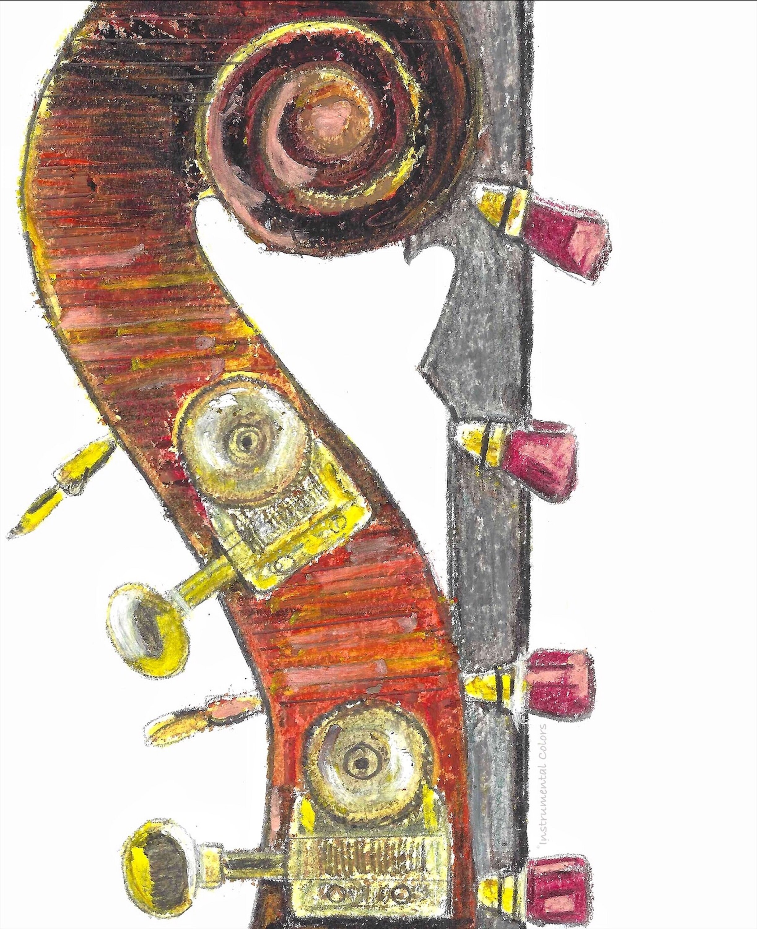 Bass, Upright Bass Headstock, Signed, Original, Musical Instrument