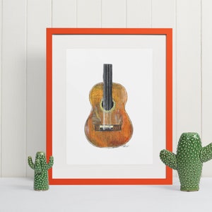 Guitar, Acoustic, Signed, Original, Musical Instrument, Minimalist, Mixed Media, Art Print, Music Gift, Wall Art, Music Room, UNFRAMED 6x8