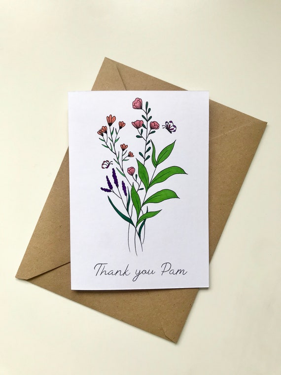 Flower Bouquet Thank You Card Etsy