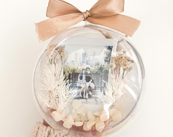Custom Polaroid Bauble Ornament | Dried Flowers | Birthday Gift | Christmas Gift | Holiday Gift | Christmas Tree Decor | Stocking Stuffers