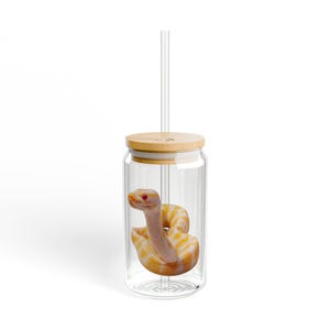 Albino Ball Python Sipper Glas, 16oz | Schlange Reptil Trinkbecher