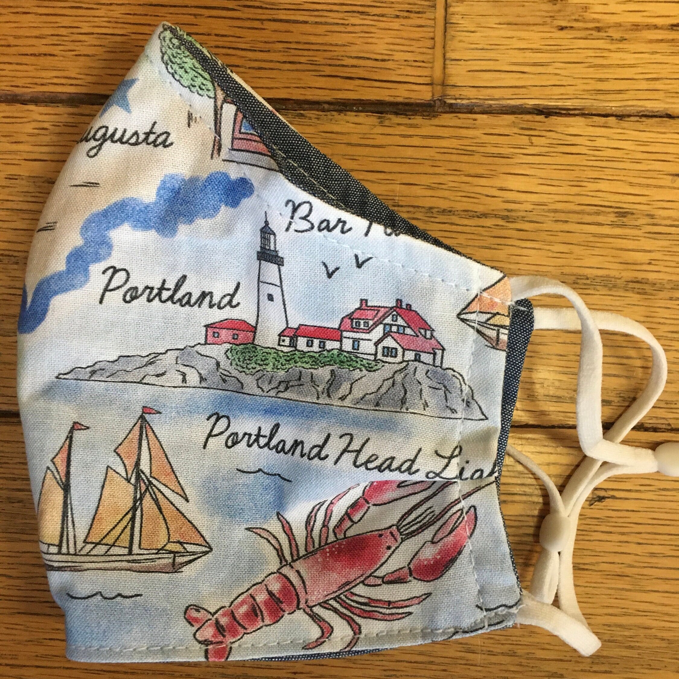 Maine Face Mask, Scenic Map, Cotton, Reversible, Breathable, Adjustable