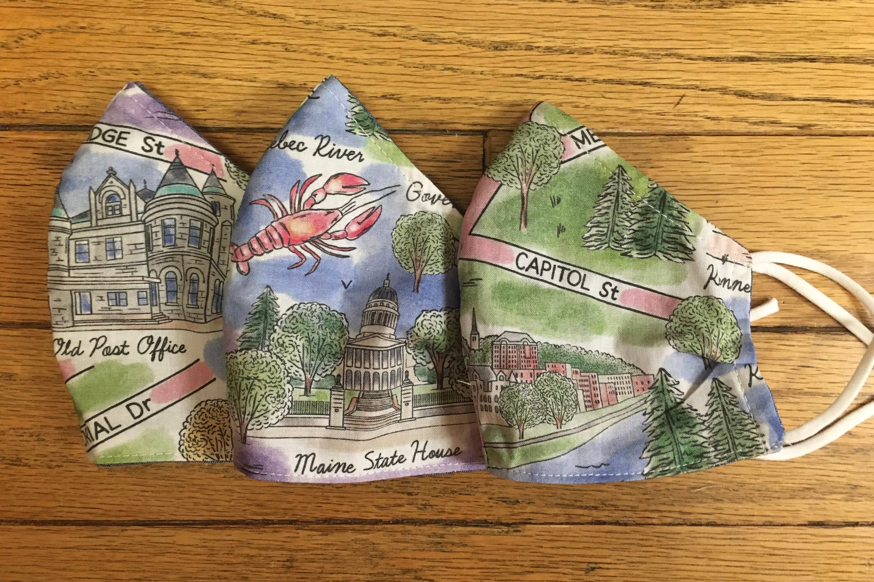 Augusta Maine Face Mask Scenic Map Cotton Reversible Etsy