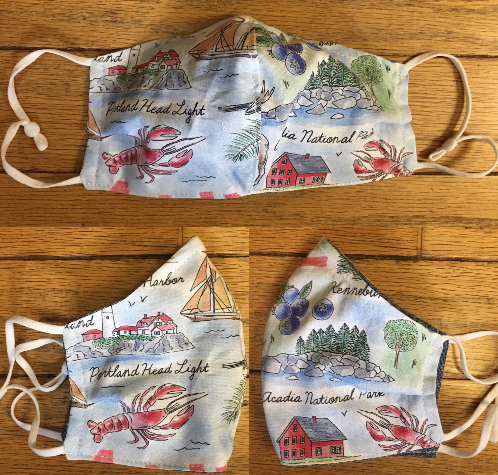 Maine Face Mask, Scenic Map, Cotton, Reversible, Breathable, Adjustable