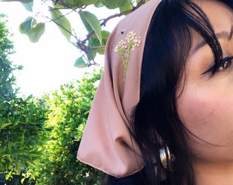 Head Scarf for women /bandana with baby’s breath embroidery