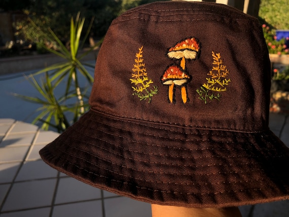 Mens Bucket Hat, Womans Bucket Hat, Mushroom and Fern Bucket Hat