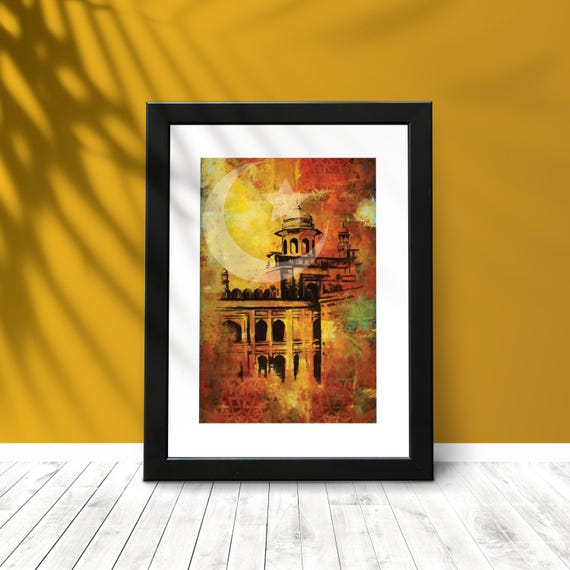 Pakistan Wall Art Mosque Painting Canvas | Islamic Home Decor | Vintage Islamabad Watercolor Map Poster | Gift for Dad | Pakistani Wall Art