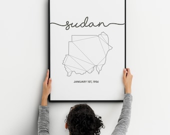Sudan Map Wall Art | Minimal Black & White Line Illustration | Independence Day Gift | Modern Decor