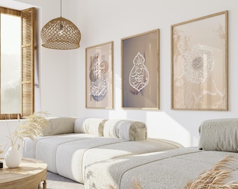 Bohemian Neutral Tone Islamic Wall Art Set of 3 | Boho Muslim Decor | Home Dua | Housewarming Gift