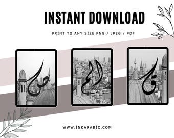 Printable Greyscale Mosque Art Set of 3 | Digital Islamic Wall Decor | Arabic Calligraphy Prints | Instant Download for Home & Mosque Decor