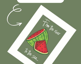 Digital Palestine Watermelon Print | Islamic Wall Art | Green Home Decor