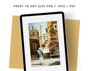 Printable Yemen Poster | Islamic Arabic Art | Yemeni Painting | Old City of Sanaa | Minarets Print at Home | Instant Download PNG JPEG |