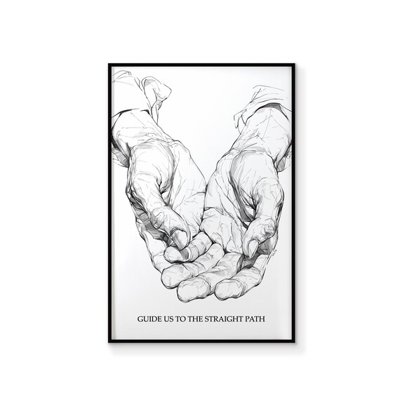 Islamic Wall Art | Motivational Dua Print in Black & White | Minimalist Hands in Prayer Drawing | Modern Islamic Gift for Home Decor