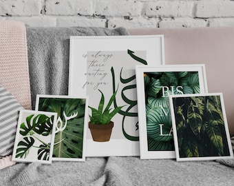 Islamic botanical wall art with Monstera, Arabic calligraphy, greenery decor, perfect for plant lovers.