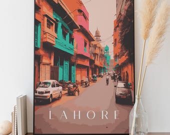 Lahore Street Scene Artwork - Urban Landscape Painting with Vibrant Colors & Old City Charm Pakistan Wall Art Home Decor
