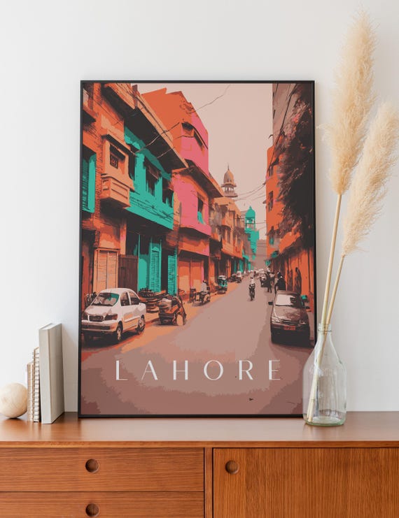 Lahore Street Scene Artwork - Urban Landscape Painting with Vibrant Colors & Old City Charm Pakistan Wall Art Home Decor
