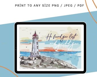 Digital Art Printable Inspirational Lighthouse Wall Art, Landscape Downloadable Print, Housewarming & Gift Ideas Decor